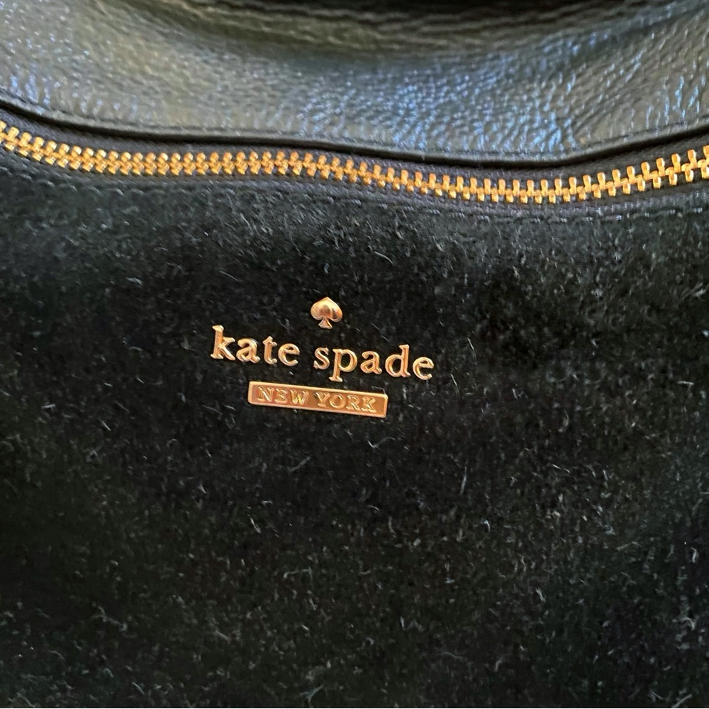 KATE SPADE black leather front zip suede square detail top handle satchel bag - Picture 8 of 16